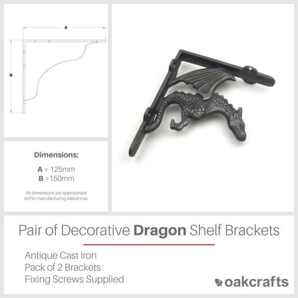 Pair of Antique Cast Iron Winged Dragon Shelf Brackets