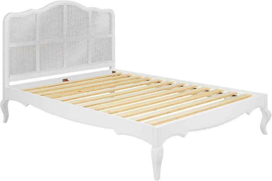 Statement Furniture Louis White French Style Bed Frame with Rattan Cane Headboard 4ft6, 5ft