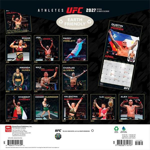 UFC Athletes Calendar 2027, Wall Calendars, Month To View, Sports, Gift
