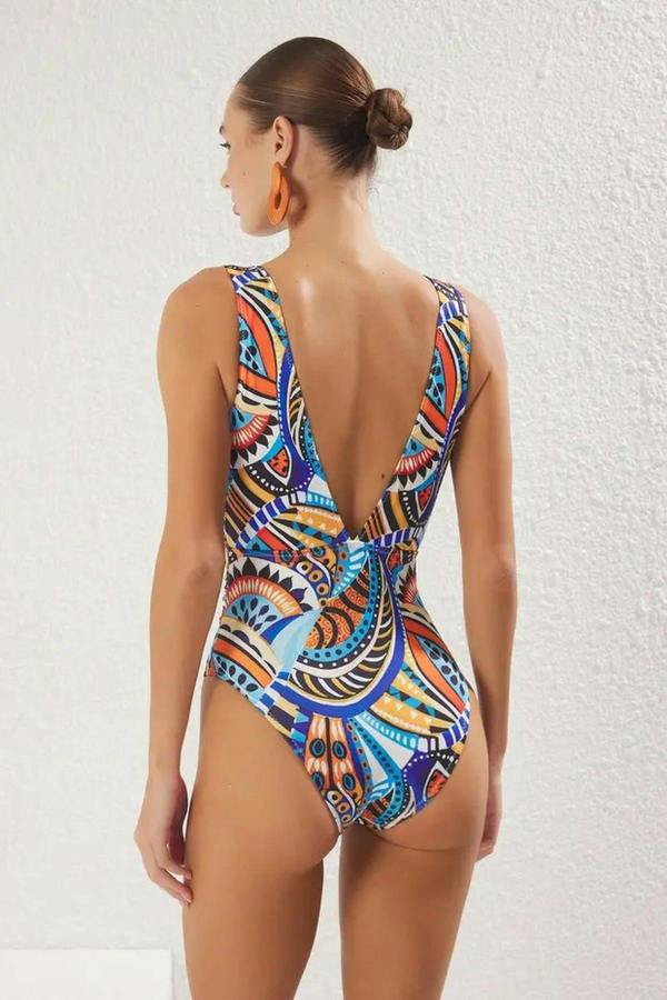 WOVCOR Draped Deep V-Neck Padded Regular Swimsuit