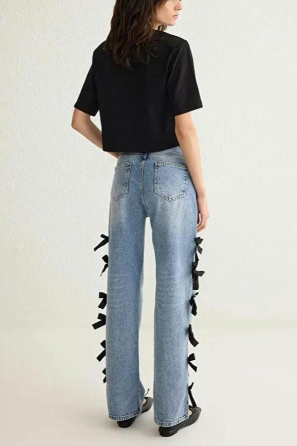WOVCOR Ribbon/Bow Detailed Normal Waist Wide Leg Jeans