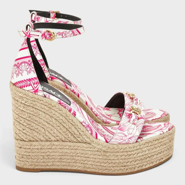 Versace Medusa Platform Espadrilles Pink White Gold