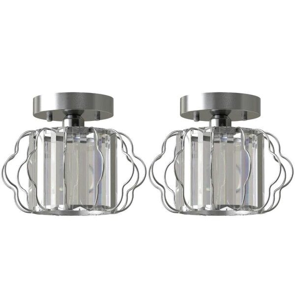 Crystal Ceiling Light Fixtures, Modern Semi-Flush Ceiling Lighting with Crystal Strips, 2 Pack, Silver Tone