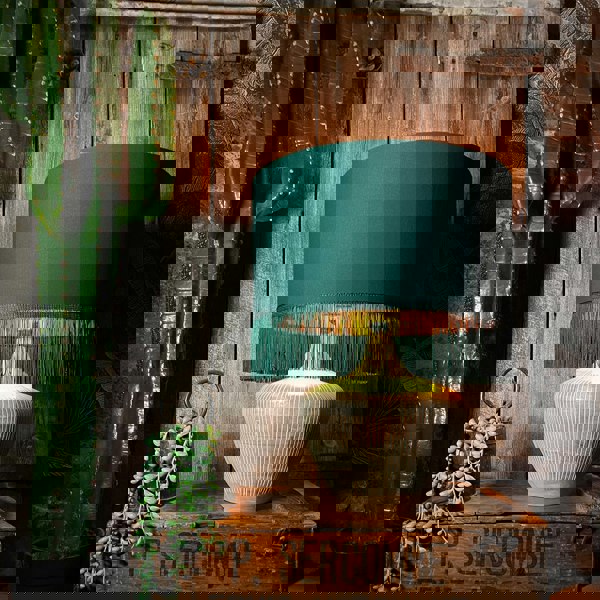 Love Frankie hunter cotton lampshade copper lining fringing lamp