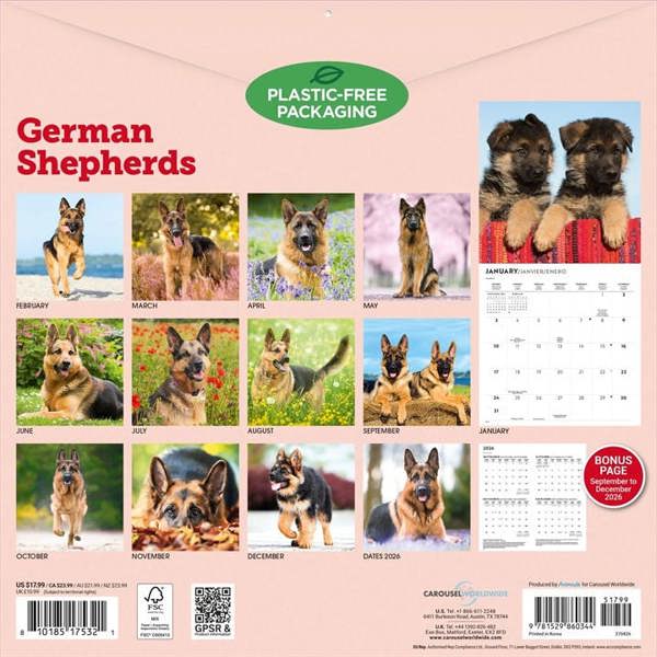 German Shepherds Calendar 2027, Wall Calendars, Month To View, Dogs, Gift
