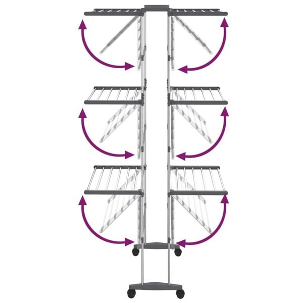 Berkfield 3-Tier Laundry Drying Rack with Wheels Silver 60x70x129 cm