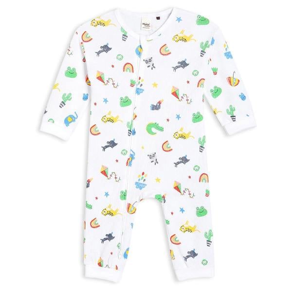 Mini Cuddles Baby Boys All-Over Animal & Rainbow Printed Romper, Multicolour
