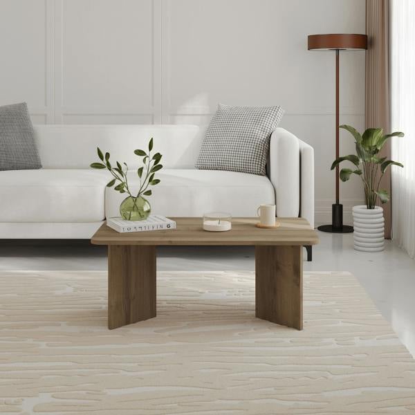 Decortie Modern Radius Coffee Table 100cm Rectangular Centre Table with 2-Panel Base Leg Particleboard, Living Room