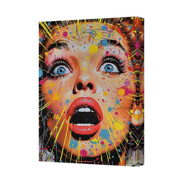 Benjamin Tate Design Contemporary Pop Art Canvas Print Surprised Woman Portrait Colorful Splashes