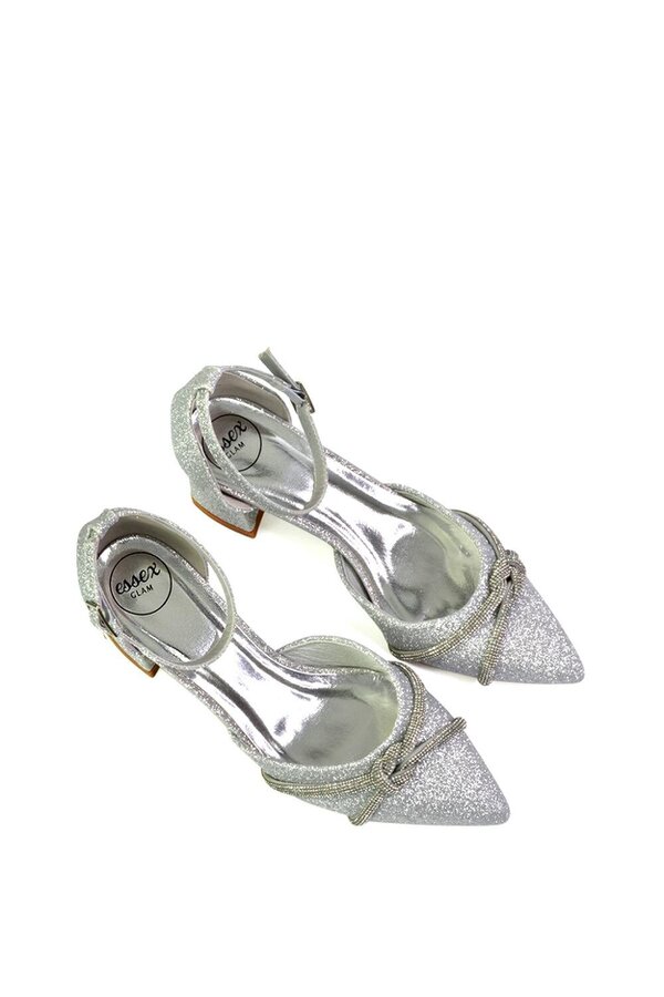 XY LONDON Ankle Strap Pointed Toe Diamante Mid Block Heels