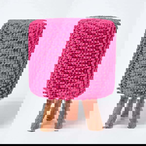 HOMESCAPES Tall Cotton Knitted Footstool on Legs