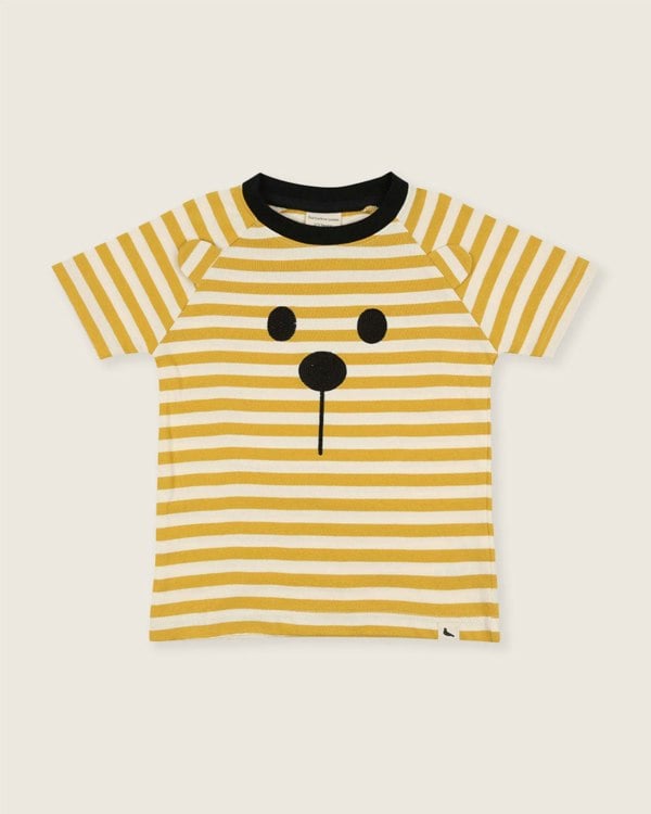 organic cotton Yellow Bear Face Stripe Print T-Shirt - image 2