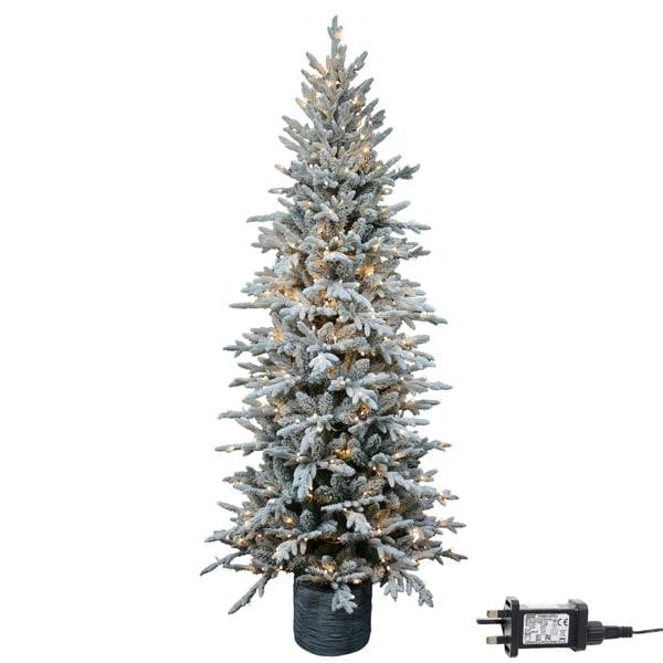 4ft, 5ft and 6ft Pre Lit Snow Flocked Piedmont Pine Christmas Trees with Warm White LEDs image 1