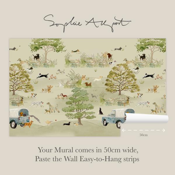 Sophie Allport Dog Walking Hambleton Sage Fixed Size Wall Mural