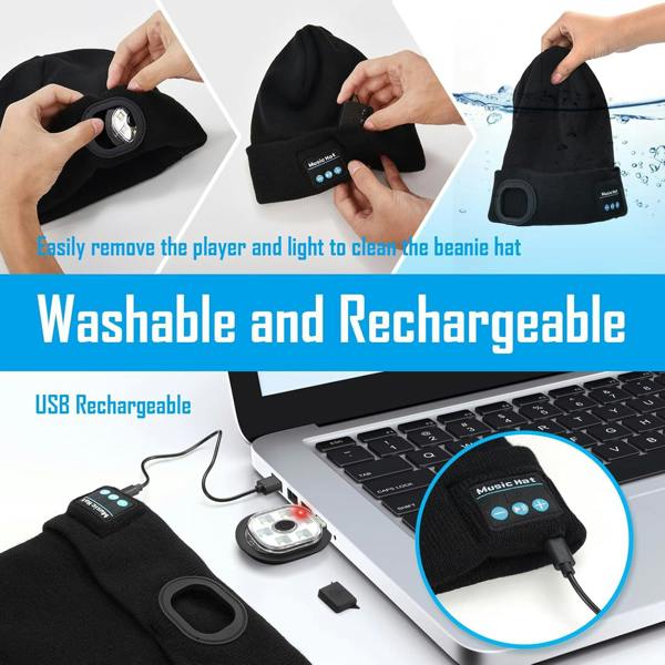 Dyzi Bluetooth Beanie Rechargeable Torch Black Men's Stylish Headphones Hat