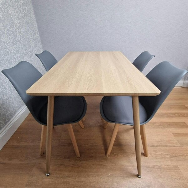 Kosy Koala Modern Rectangle Wood Effect Dining Table Set With 4 Grey Plastic Chairs Dining Room Furniture