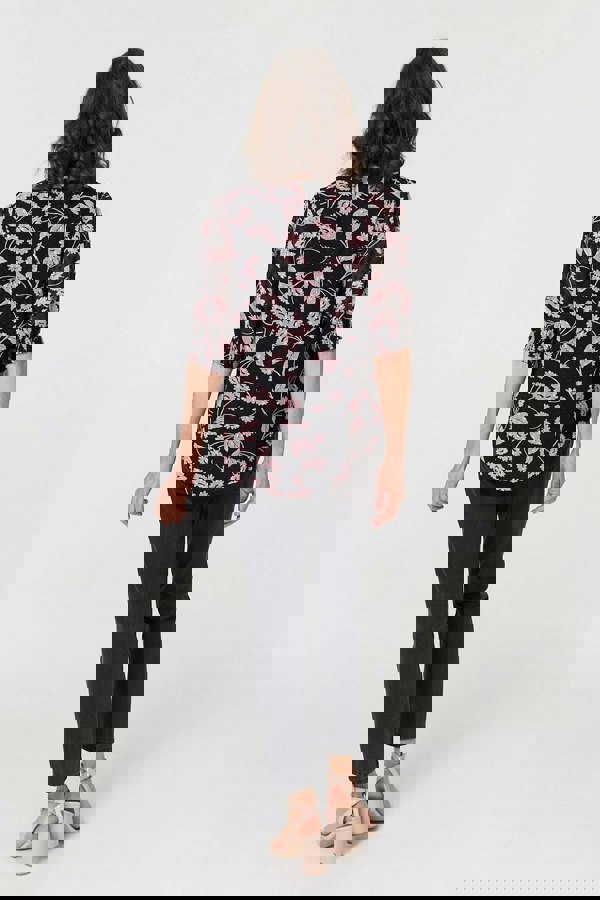 Black | Floral Relaxed 1/2 Puff Sleeve Blouse
