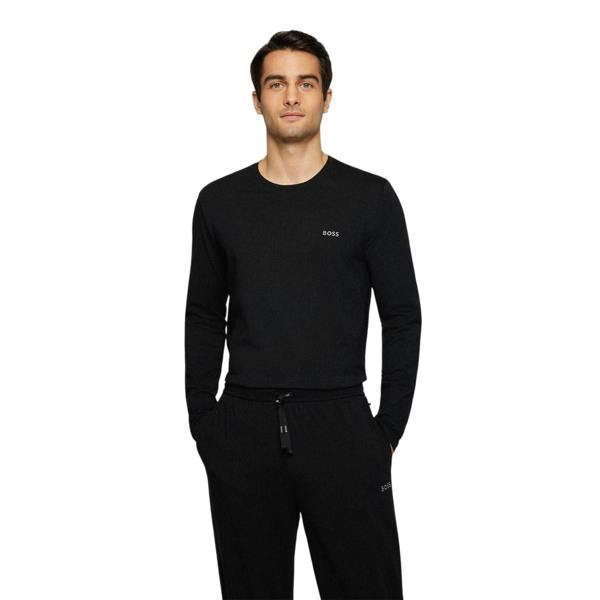 Boss Mens Embroidered Logo Crew Neck Long-Sleeved T-Shirt - Black - 