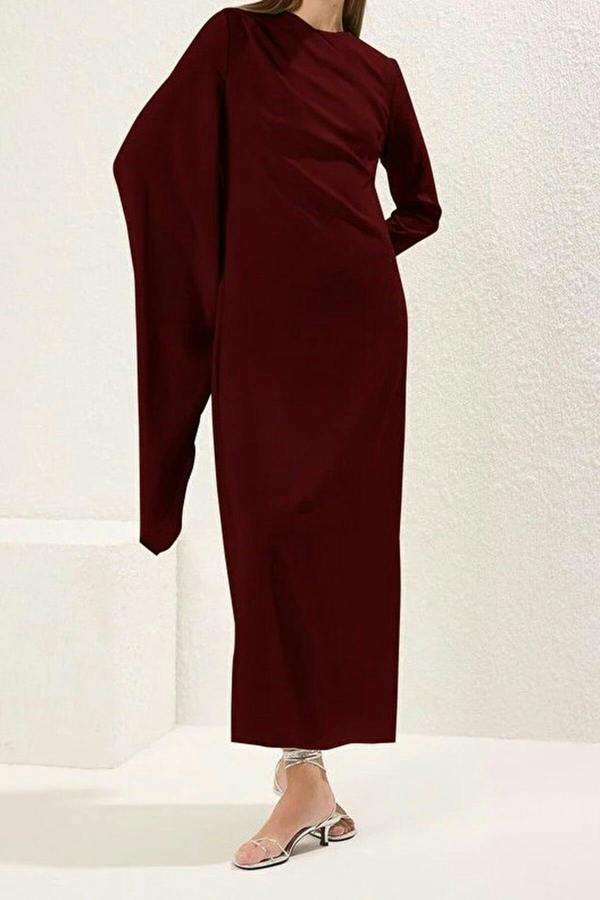 WOVCOR Draped Long Sleeve Maxi Dress with Asymmetric Detail