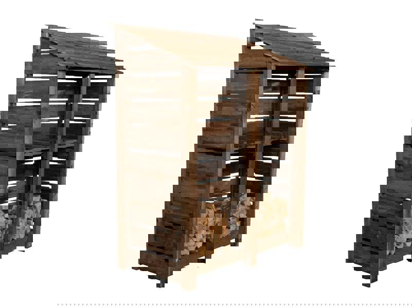 Arbor Garden Solutions Slatted Wooden Log Store with Shelf W-146cm, H-126cm or 180cm, D-88cm - Brown Finish