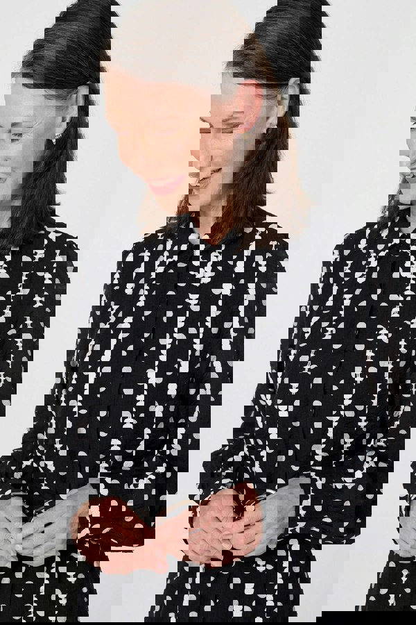 Black | Polka Dot Belted Maxi Shirt Dress
