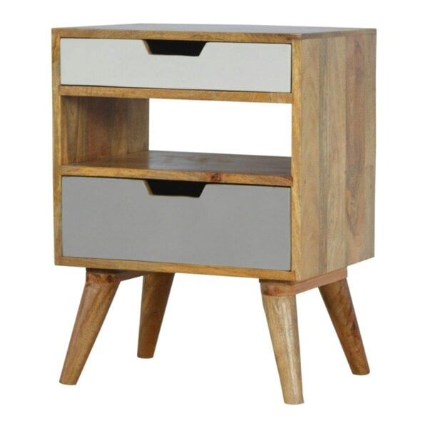 Wyld Haus Pranburi Grey and White Mango Wood Bedside Table 2 Drawers and Open Shelf