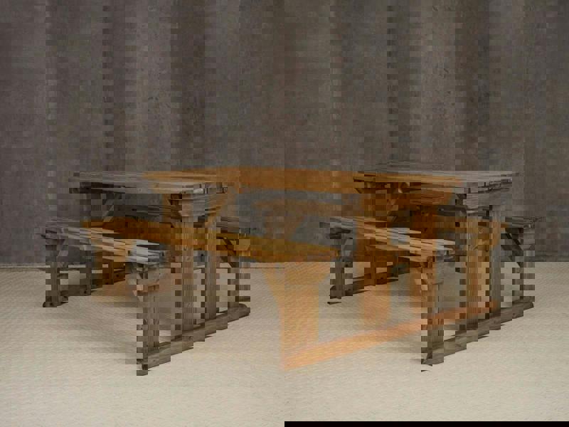 Abies Picnic Table and Benches Set - Rustic Finish Wooden Outdoor Dining Set for Gardens and Patios