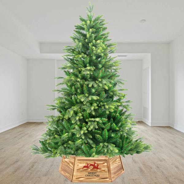 31.5 inch Hexagon Wooden Christmas Tree Collar with Burnt Finish for Festive Tree Stands image 3