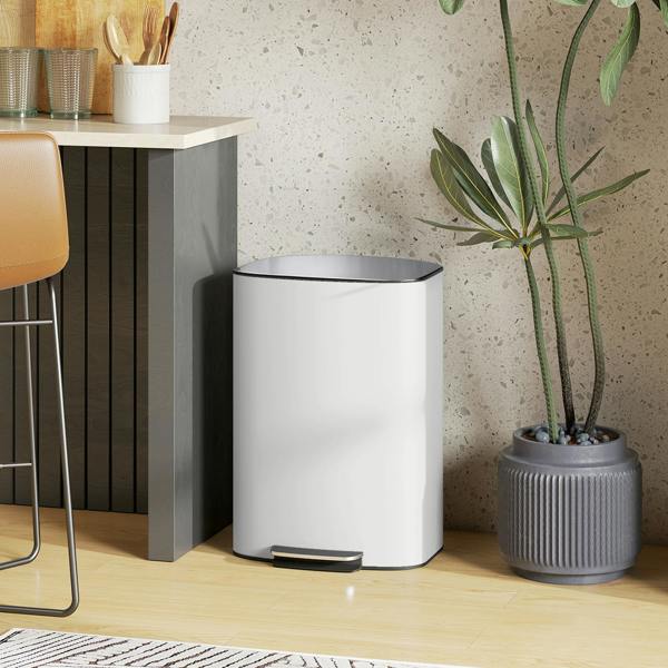 HOMCOM Pedal Bin with Soft-Close Lid, 50L Kitchen Bin with Carry Handle - Cream