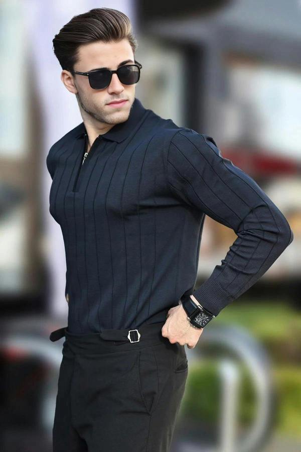 WOVCOR Polo Collar Zippered Knit Men's Sweater