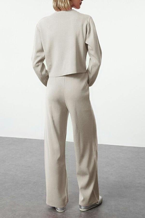 WOVCOR 2-Piece Crop Knit Top & Pants Set