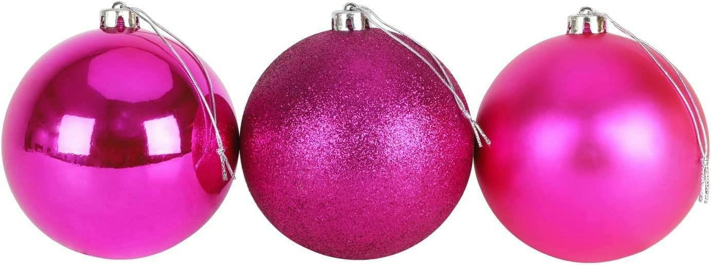 Shatchi 15cm Christmas Baubles Set, Shatterproof Pink Tree Decorations with Glitter, Matte and Shiny Finish