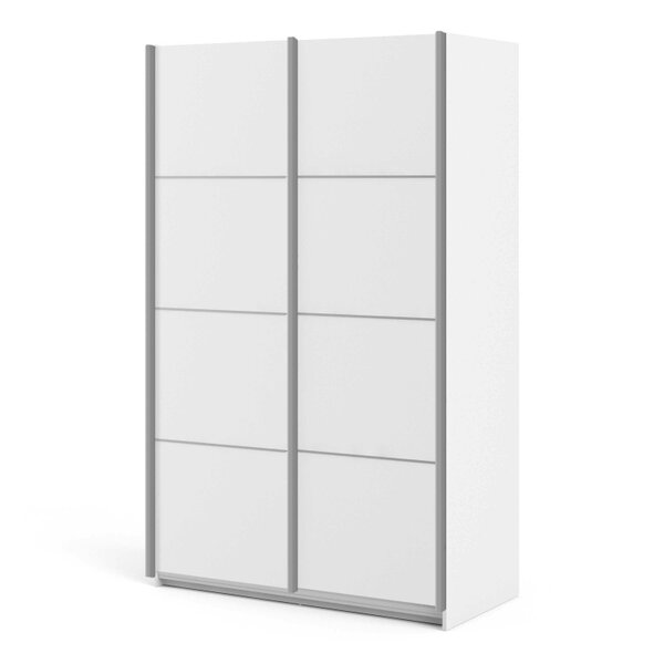 Wyld Haus Bordeaux White Sliding Door Wardrobe 2 Door with 5 Shelves and Hanging Rail