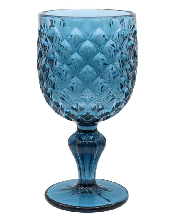 Blue textured glass goblet on a white background