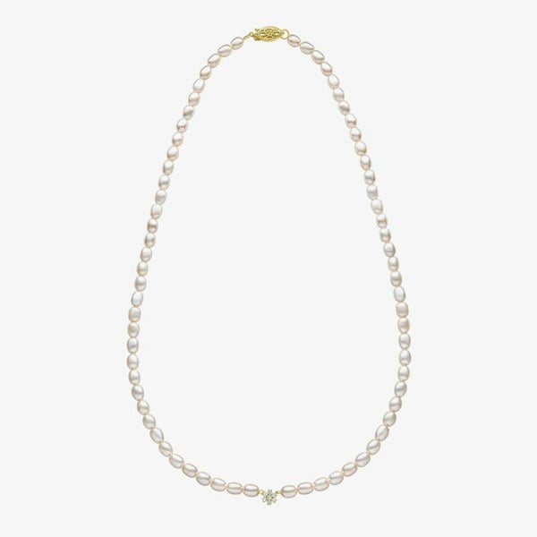 T. H. Baker 9ct Yellow Gold Flower Diamond Freshwater Pearl Beaded Necklace GN410W