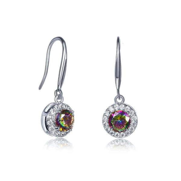 Zavana Silver Round Halo Drop Earrings with Mystic Cubic Zirconia Stones for women