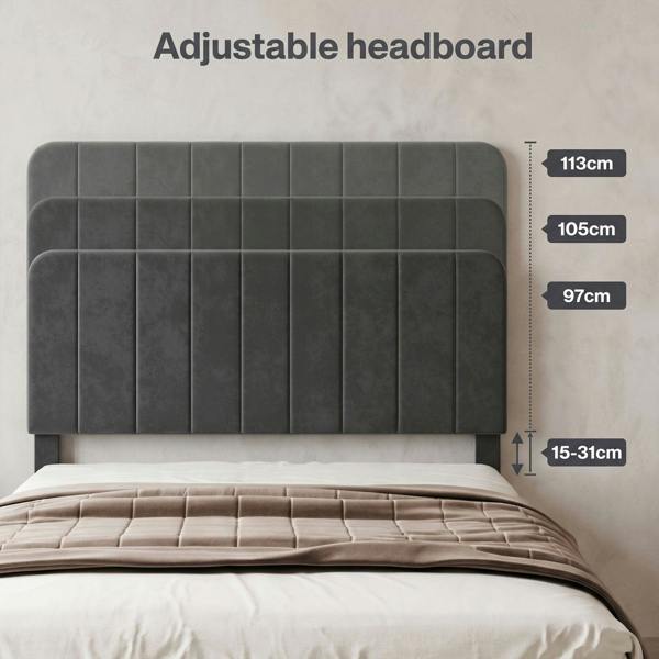 Levede Bed Frame Velvet Upholstered Platform Adjustable Headboard Double King