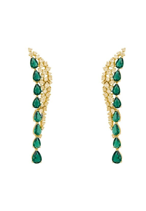Latelita Baroness Gemstone Drop Earrings Emerald Gold
