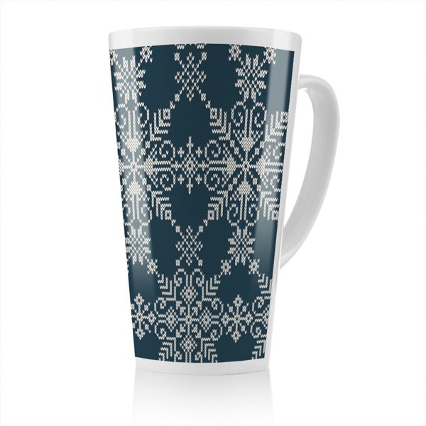 Benjamin Tate Design Knitted Pattern Of White Snowflakes Dining Latte Mug