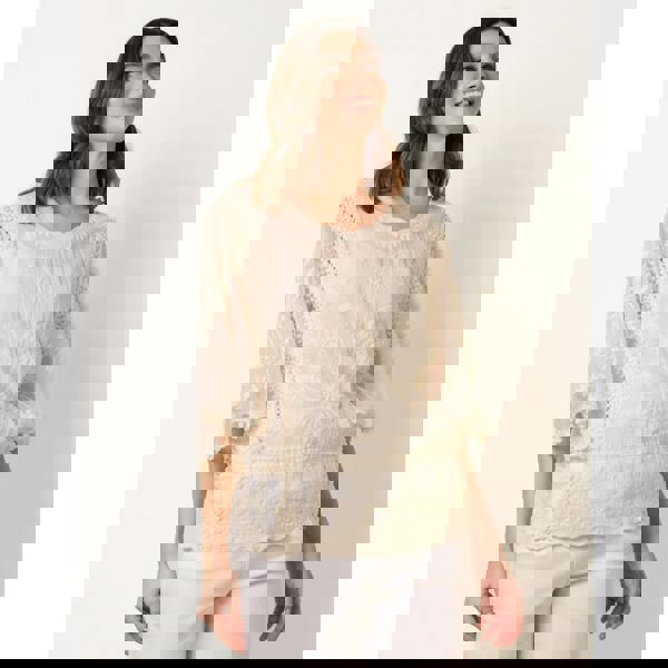 Blue Vanilla Floral Lace Butterfly Sleeve Blouse