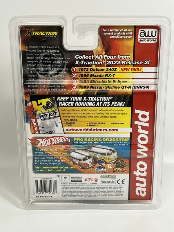 Auto World Slot Cars 1995 Mitsubishi Eclipse White Red HO Scale Slot Car X Traction Auto World SC378-3