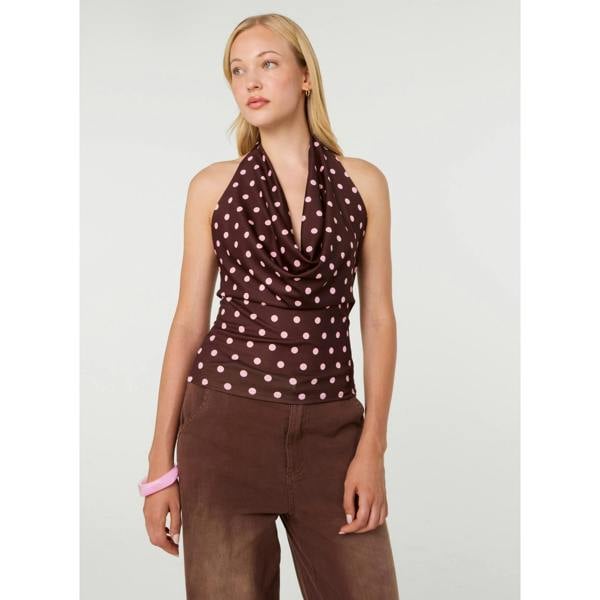 Pink Vanilla Polka Dot Cowl Neck Top