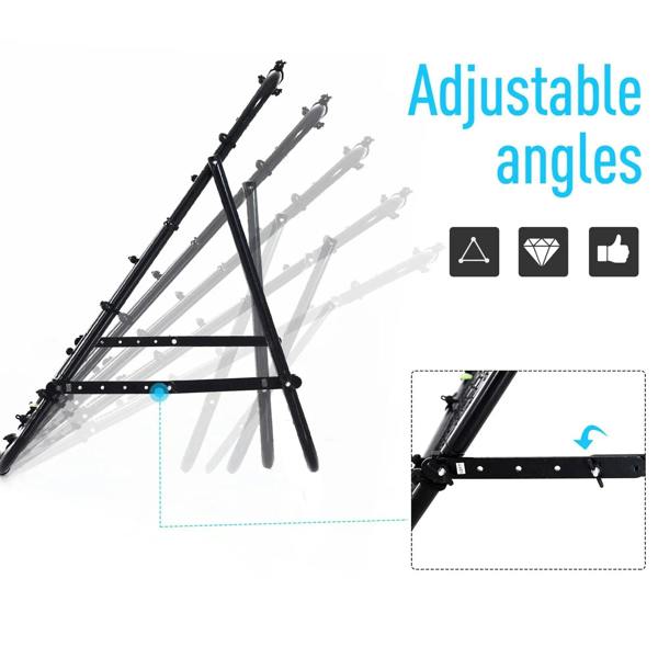 Adjustable rebounder net target showing angled support struts and side bracket