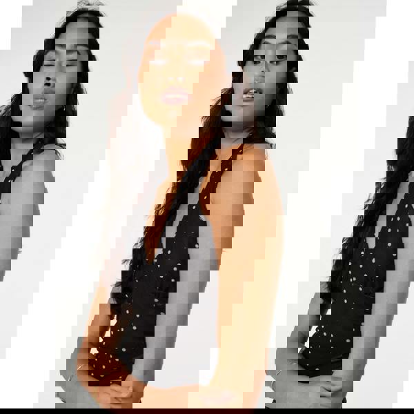 Pink Vanilla Ruched Side Halter Top In Polka Dot