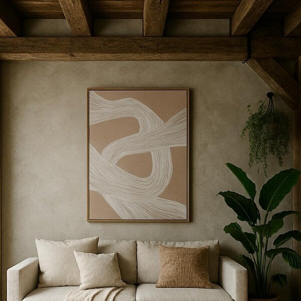 Wyld Haus Naousa Coastal White and Cream Line Art In Frame