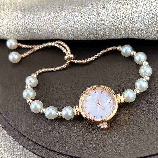 The Colourful Aura Elegant Rose Gold Beaded Dial Bracelet Watch