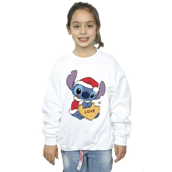 Disney Girls Lilo And Stitch Christmas Love Biscuit Sweatshirt - White