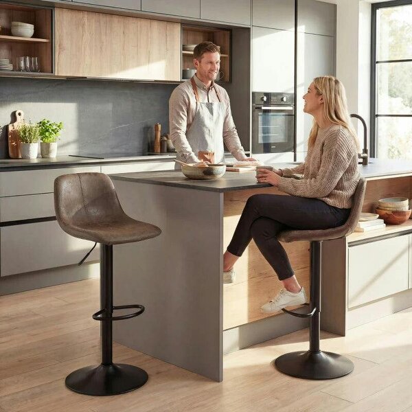 Bar Stools Set of 2, Modern Swivel Barstools with Footrest for Kitchen Island and Dining Room, Brown - Brown
