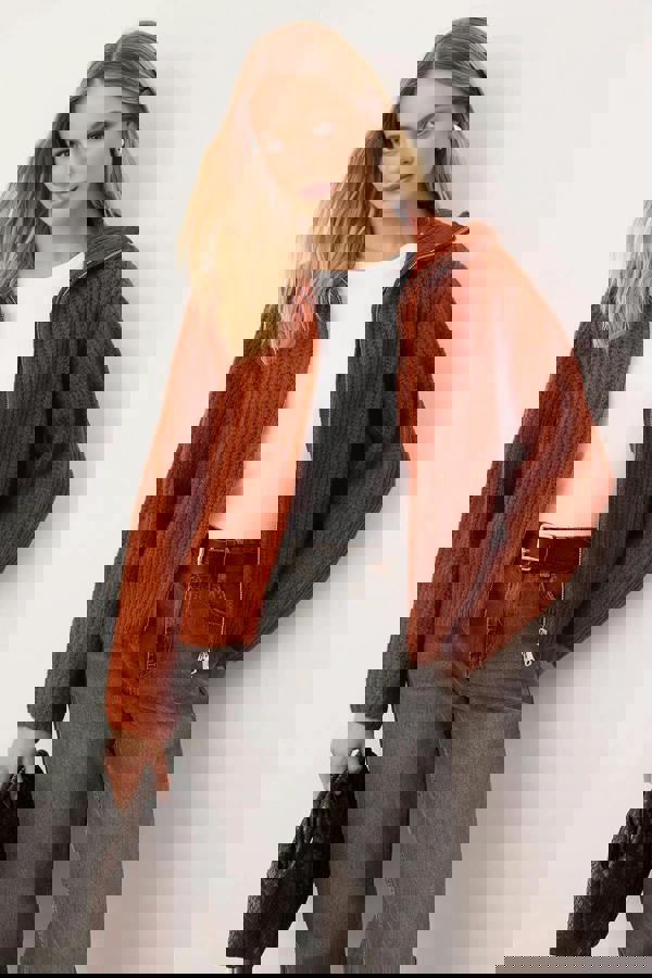 WOVCOR Soft-Textured Oversize Knit Cardigan with Zipper Detail