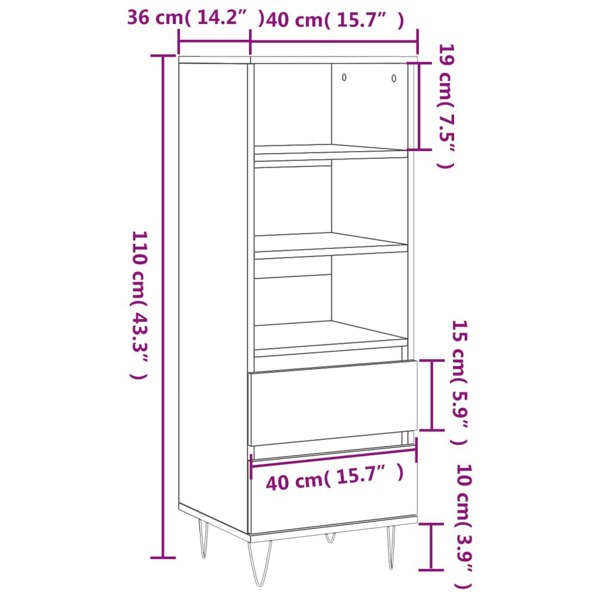 Berkfield Highboard Concrete Grey 40x36x110 cm Engineered Wood